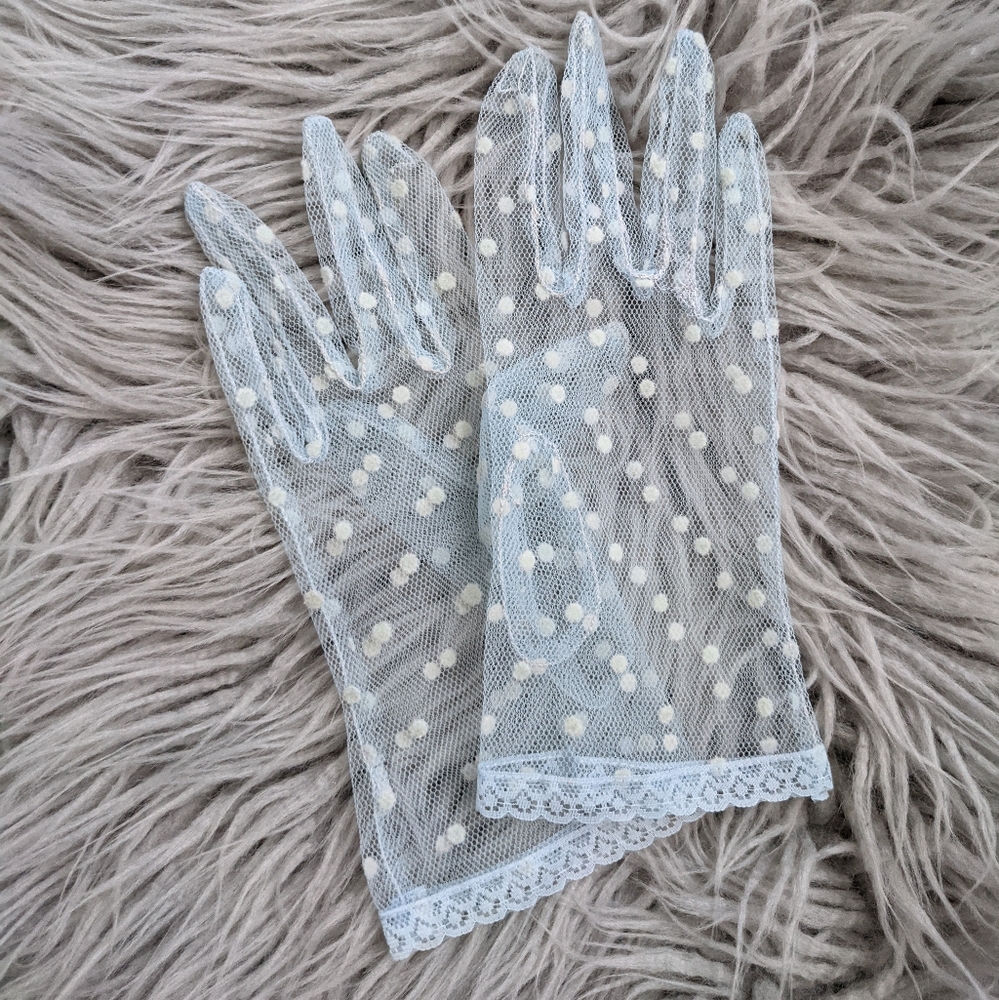 Dot Mesh Wrist Length Gloves Blue